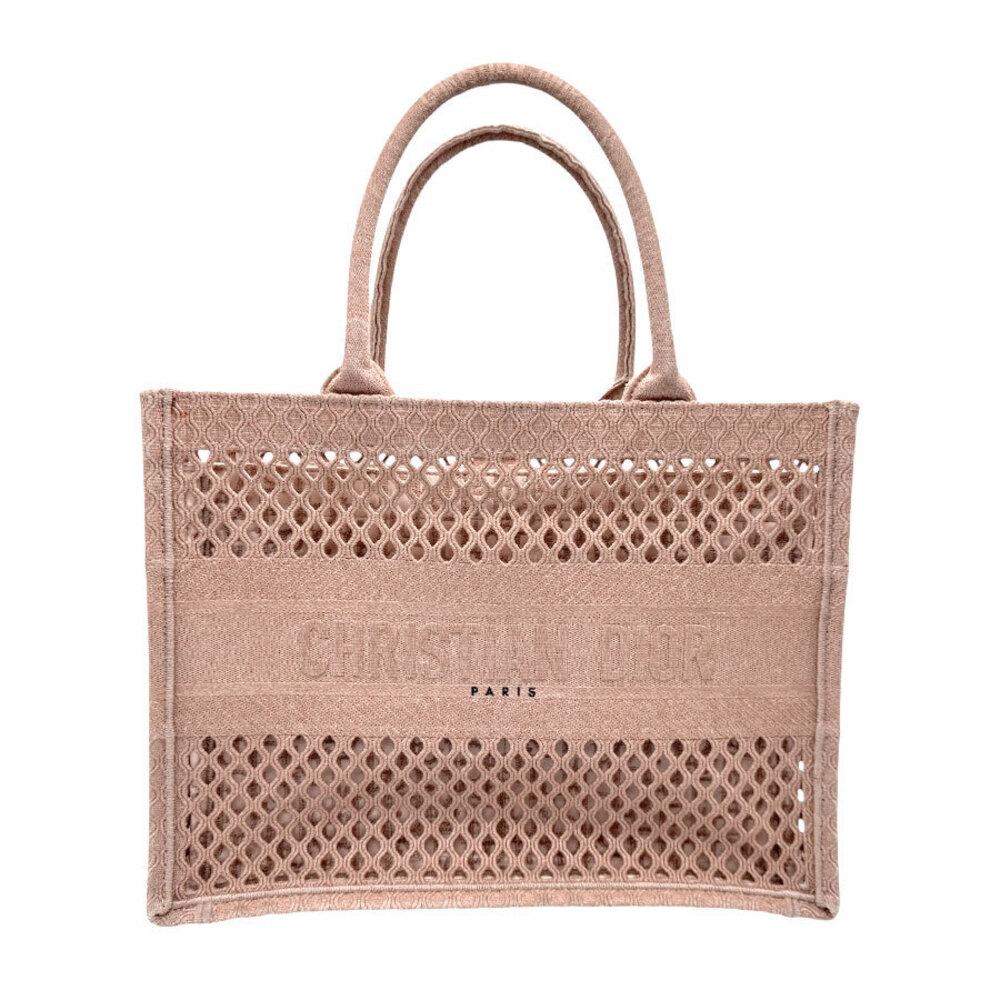 Christian Dior handbag tote bag book mesh canvas pink beige